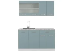 Online Vicco R-Line Mini-Küche Blau-Grau 140 cm AP Marmor ohne E-Geräte Blaugrau