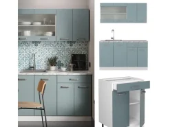 Online Vicco R-Line Mini-Küche Blau-Grau 140 cm AP Marmor ohne E-Geräte Blaugrau