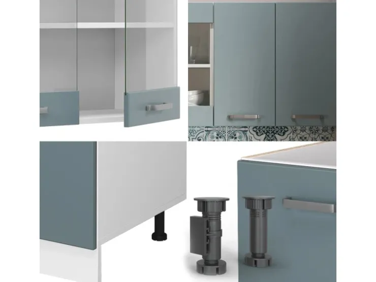Online Vicco R-Line Mini-Küche Blau-Grau 140 cm AP Marmor ohne E-Geräte Blaugrau