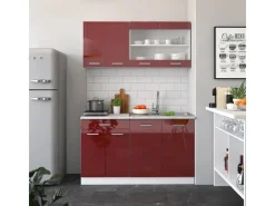 Single-Küchen|Miniküchen<Vicco R-Line Mini-Küche Bordeaux Hochglanz/Weiß 140 cm ohne Arbeitsplatte ohne E-Geräte Brilliant Bordeaux