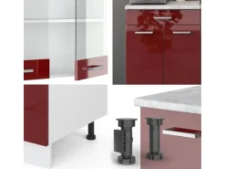Single-Küchen|Miniküchen<Vicco R-Line Mini-Küche Bordeaux Hochglanz/Weiß 140 cm ohne Arbeitsplatte ohne E-Geräte Brilliant Bordeaux