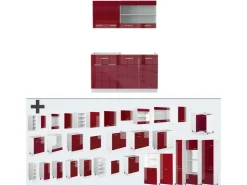 Single-Küchen|Miniküchen<Vicco R-Line Mini-Küche Bordeaux Hochglanz/Weiß 140 cm ohne Arbeitsplatte ohne E-Geräte Brilliant Bordeaux