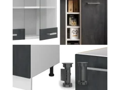 Discount Vicco R-Line Mini-Küche Schwarz Beton/Weiß 160 cm ohne Arbeitsplatte ohne E-Geräte Miniküchen