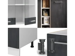 Discount Vicco R-Line Mini-Küche Schwarz Beton/Weiß 160 cm AP Eiche ohne E-Geräte Beton Dunkelgrau