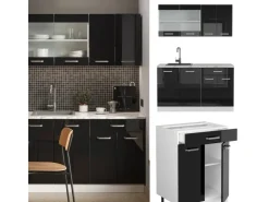 Single-Küchen|Miniküchen<Vicco R-Line Mini-Küche 140 cm AP Marmor ohne E-Geräte Schwarz Hochglanz