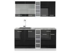 Hot Vicco R-Line Mini-Küche /Weiß 160 cm ohne Arbeitsplatte ohne E-Geräte Schwarz Hochglanz