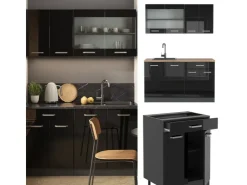 New Vicco R-Line Mini-Küche /Anthrazit 140 cm ohne Arbeitsplatte ohne E-Geräte Schwarz Hochglanz