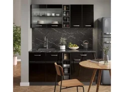 Hot Vicco R-Line Mini-Küche /Anthrazit 160 cm ohne Arbeitsplatte ohne E-Geräte Schwarz Hochglanz