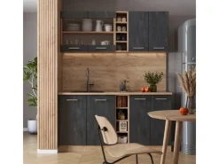 Outlet Vicco R-Line Mini-Küche Schwarz Beton/Goldkraft Eiche 160 cm AP Eiche ohne E-Geräte Single-Küchen|Miniküchen