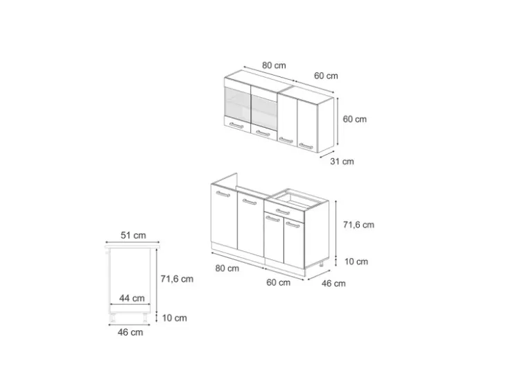 Single-Küchen|Miniküchen<Vicco R-Line Mini Küche Schwarz Beton/Weiß 140 cm AP Eiche ohne E-Geräte Beton Dunkelgrau