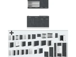 Single-Küchen|Miniküchen<Vicco R-Line Mini Küche Schwarz Beton/Weiß 140 cm AP Eiche ohne E-Geräte Beton Dunkelgrau