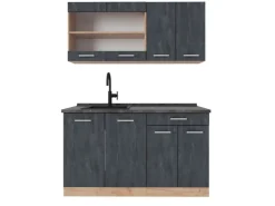 Single-Küchen|Miniküchen<Vicco R-Line Mini-Küche Schwarz Beton/Goldkraft Eiche 140 cm AP Anthrazit ohne E-Geräte Beton Dunkelgrau
