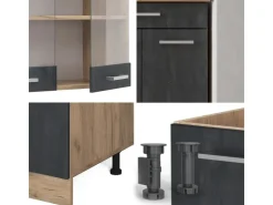 Single-Küchen|Miniküchen<Vicco R-Line Mini-Küche Schwarz Beton/Goldkraft Eiche 140 cm AP Anthrazit ohne E-Geräte Beton Dunkelgrau