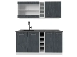 Outlet Vicco R-Line Mini-Küche Schwarz Beton/Weiß 160 cm AP Anthrazit ohne E-Geräte Single-Küchen|Miniküchen