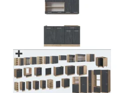 Sale Vicco R-Line Mini-Küche Schwarz Beton/Goldkraft Eiche 140 cm AP Marmor ohne E-Geräte Beton Dunkelgrau