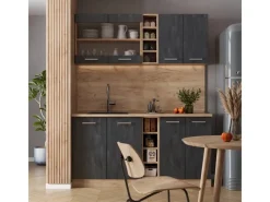 Discount Vicco R-Line Mini-Küche Schwarz Beton/Goldkraft Eiche 160 cm AP Anthrazit ohne E-Geräte Miniküchen|Single-Küchen