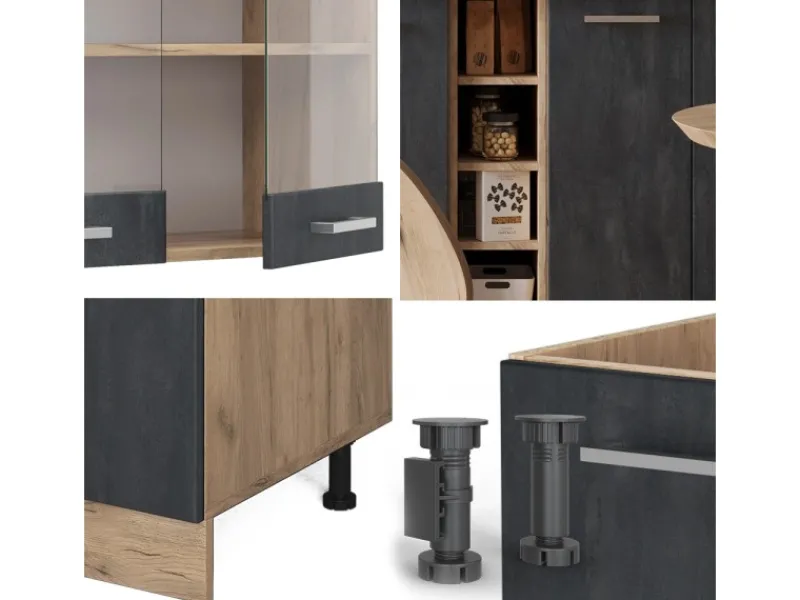Discount Vicco R-Line Mini-Küche Schwarz Beton/Goldkraft Eiche 160 cm AP Anthrazit ohne E-Geräte Miniküchen|Single-Küchen