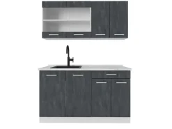 Miniküchen<Vicco R-Line Mini-Küche Schwarz Beton/Weiß 140 cm ohne Arbeitsplatte ohne E-Geräte Beton Dunkelgrau