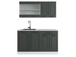 Single-Küchen|Einbauküchen<Vicco R-Line Singleküche Anthrazit Landhaus/Weiß 140 cm ohne Arbeitsplatte ohne E-Geräte Anthrazit Struktur