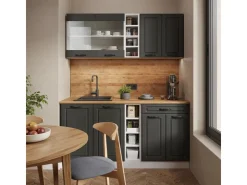 Single-Küchen<Vicco R-Line Singleküche Anthrazit Landhaus/Weiß 160 cm AP Marmor ohne E-Geräte Anthrazit Struktur
