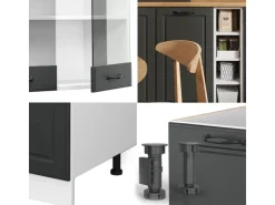Single-Küchen<Vicco R-Line Singleküche Anthrazit Landhaus/Weiß 160 cm AP Marmor ohne E-Geräte Anthrazit Struktur