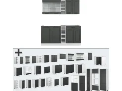 Single-Küchen<Vicco R-Line Singleküche Anthrazit Landhaus/Weiß 160 cm AP Marmor ohne E-Geräte Anthrazit Struktur