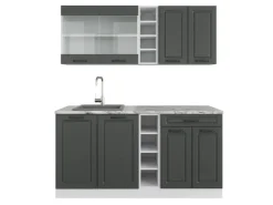 Single-Küchen<Vicco R-Line Singleküche Anthrazit Landhaus/Weiß 160 cm ohne Arbeitsplatte ohne E-Geräte Anthrazit Struktur