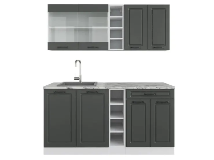 Single-Küchen<Vicco R-Line Singleküche Anthrazit Landhaus/Weiß 160 cm ohne Arbeitsplatte ohne E-Geräte Anthrazit Struktur