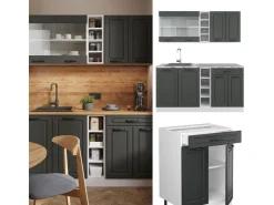 Single-Küchen<Vicco R-Line Singleküche Anthrazit Landhaus/Weiß 160 cm ohne Arbeitsplatte ohne E-Geräte Anthrazit Struktur