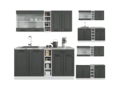 Single-Küchen<Vicco R-Line Singleküche Anthrazit Landhaus/Weiß 160 cm ohne Arbeitsplatte ohne E-Geräte Anthrazit Struktur