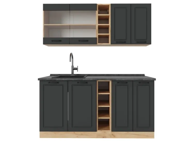 Single-Küchen|Miniküchen<Vicco R-Line Singleküche Anthrazit Landhaus/Goldkraft Eiche 160 cm AP Anthrazit ohne E-Geräte Anthrazit Struktur