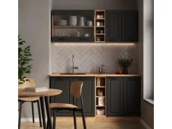 Single-Küchen|Miniküchen<Vicco R-Line Singleküche Anthrazit Landhaus/Goldkraft Eiche 160 cm AP Anthrazit ohne E-Geräte Anthrazit Struktur