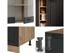 Single-Küchen|Miniküchen<Vicco R-Line Singleküche Anthrazit Landhaus/Goldkraft Eiche 160 cm AP Anthrazit ohne E-Geräte Anthrazit Struktur