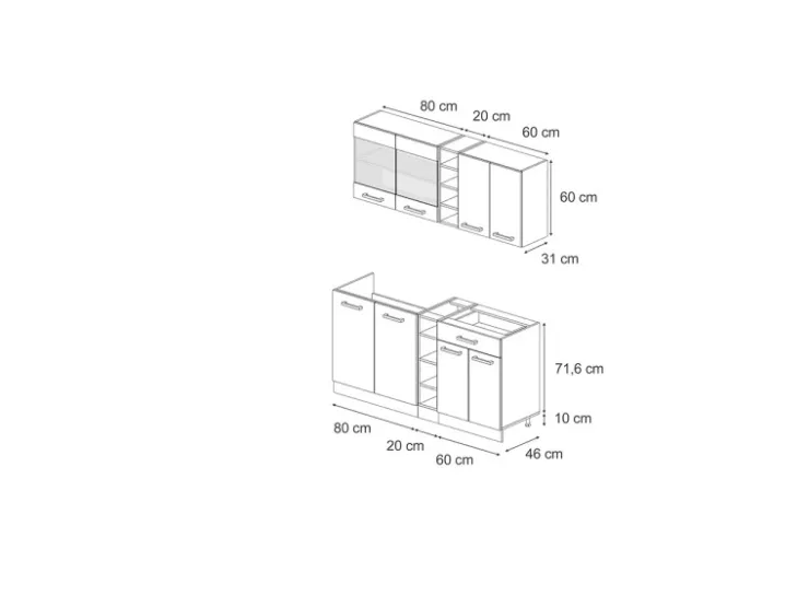 Best Vicco R-Line Singleküche Landhaus/ 160 cm AP Eiche ohne E-Geräte Anthrazit