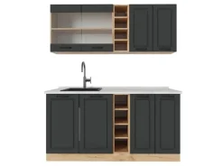 Discount Vicco R-Line Singleküche Anthrazit Landhaus/Goldkraft Eiche 160 cm AP Marmor ohne E-Geräte Single-Küchen