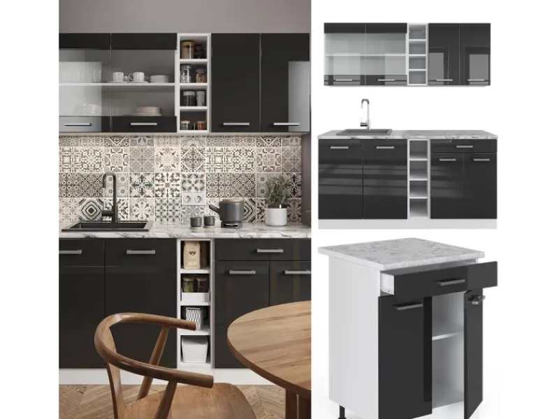 Vicco R-Line Singleküche /Weiß 160 cm ohne Arbeitsplatte ohne E-Geräte Single-Küchen