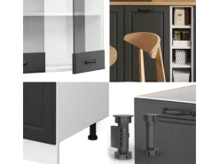 New Vicco R-Line Singleküche Anthrazit Landhaus/Weiß 160 cm AP Eiche ohne E-Geräte Single-Küchen