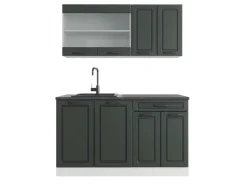 Single-Küchen<Vicco R-Line Singleküche Anthrazit Landhaus/Weiß 140 cm AP Anthrazit ohne E-Geräte Anthrazit Struktur