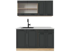 New Vicco R-Line Singleküche Anthrazit Landhaus/Goldkraft Eiche 140 cm AP Marmor ohne E-Geräte Anthrazit Struktur