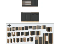 New Vicco R-Line Singleküche Anthrazit Landhaus/Goldkraft Eiche 140 cm AP Marmor ohne E-Geräte Anthrazit Struktur