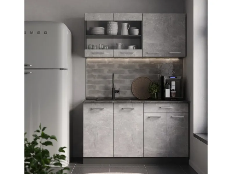 Online Vicco R-Line Singleküche /Anthrazit 140 cm AP Marmor ohne E-Geräte Single-Küchen
