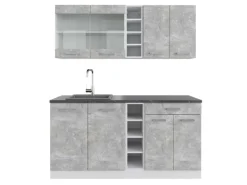 Vicco R-Line Singleküche Beton/Weiß 160 cm AP Anthrazit ohne E-Geräte Single-Küchen|Einbauküchen