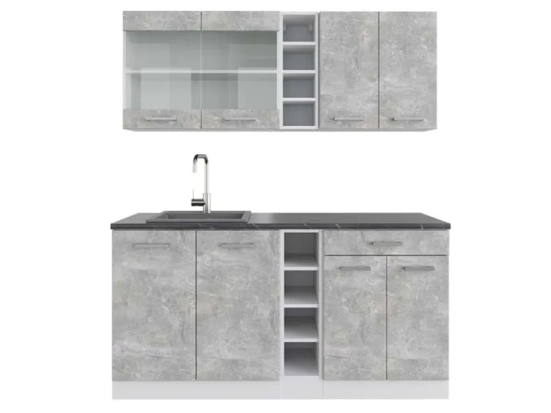 Vicco R-Line Singleküche Beton/Weiß 160 cm AP Anthrazit ohne E-Geräte Single-Küchen|Einbauküchen