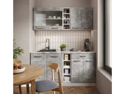 Vicco R-Line Singleküche Beton/Weiß 160 cm AP Anthrazit ohne E-Geräte Single-Küchen|Einbauküchen