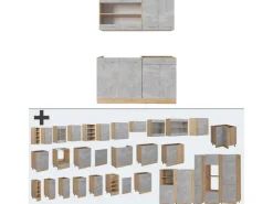 Single-Küchen|Einbauküchen<Vicco R-Line Single Küche /Goldkraft Eiche 140 cm ohne Arbeitsplatte ohne E-Geräte Beton