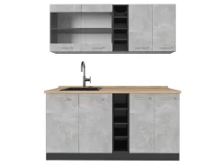 Single-Küchen<Vicco R-Line Singleküche /Anthrazit 160 cm ohne Arbeitsplatte ohne E-Geräte Beton