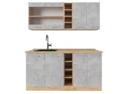 Outlet Vicco R-Line Singleküche /Goldkraft Eiche 160 cm ohne Arbeitsplatte ohne E-Geräte Beton
