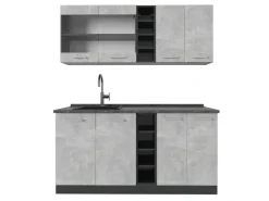 Single-Küchen<Vicco R-Line Singleküche /Anthrazit 160 cm AP Anthrazit ohne E-Geräte Beton