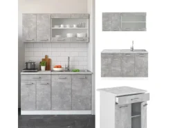 Sale Vicco R-Line Singleküche Beton/Weiß 140 cm AP Eiche ohne E-Geräte Single-Küchen