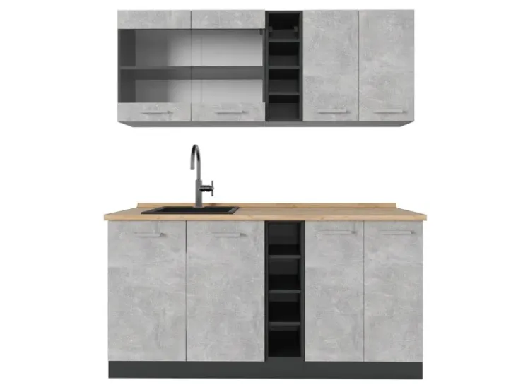 Outlet Vicco R-Line Singleküche /Anthrazit 160 cm AP Eiche ohne E-Geräte Beton